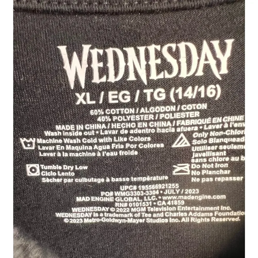 WEDNESDAY girls black logo tee We Wear Black On Wednesday Goth NWOT SZ xL